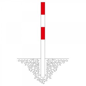Afzetpaal 60mm Ø, betonneren, rood/wit, 2 ketting ogen