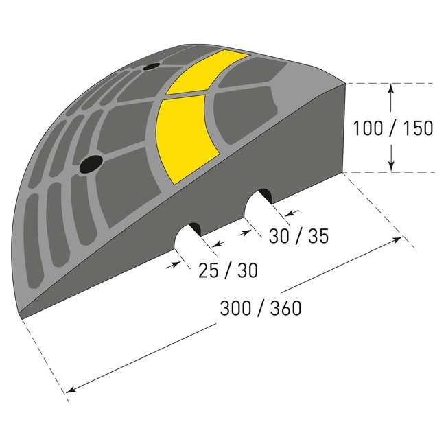 Drempelhulp 300 x 100 x 300 mm - zwart/geel eindstuk - Afbeelding 4