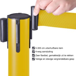 BWB 4-Delige Afzetpaal,Barrièrepaal met Intrekbare Band Geel